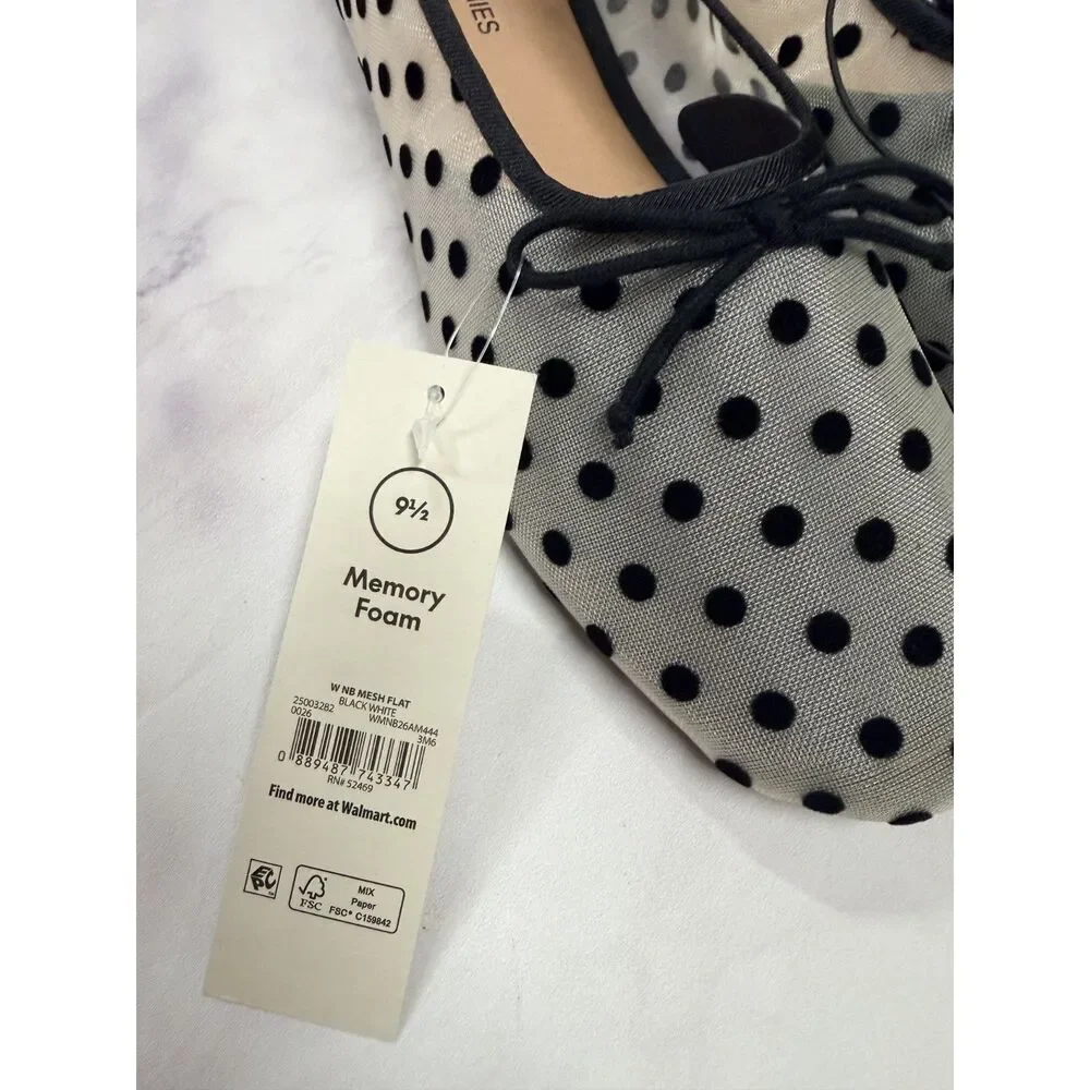 No Boundaries Women's Mesh Black White Polka Dot Ballet Flats